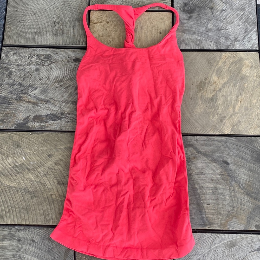 BEBE coral twisted back tank top with built in bra
